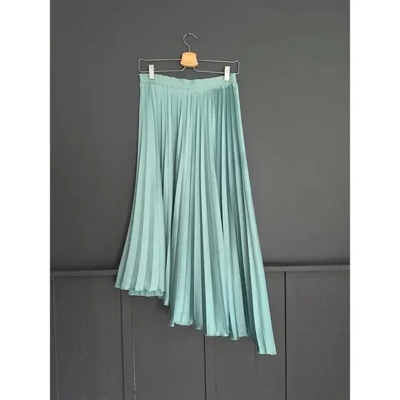 ZARA Pleated Satin Asymmetrical Midi Skirt Size Medium